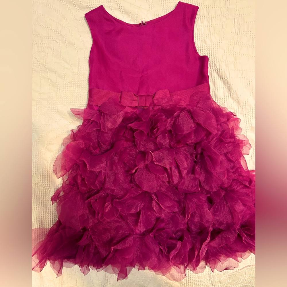 Pretty in Pink Girls Party Dress with Tulle Skirt and Satin Bow Belt Detail